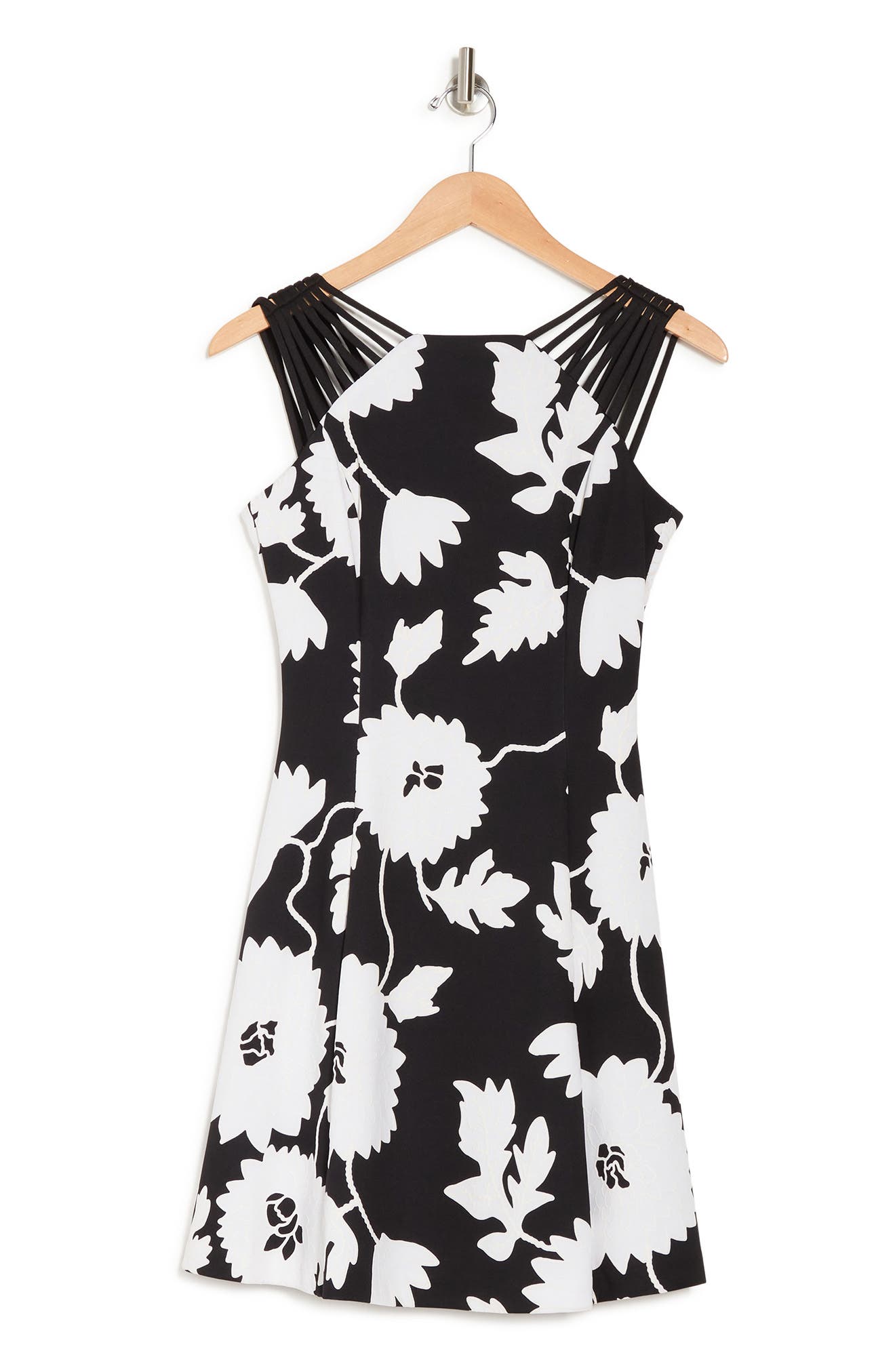 Guess Contrast Floral Strappy Dress In Blk Wht