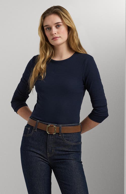 Shop Lauren Ralph Lauren Long Sleeve Cotton Blend Top In Lauren Navy