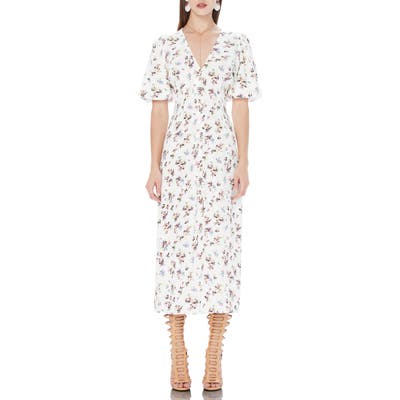 Afrm Jayne Button Detail Plunge Neck Dress, White