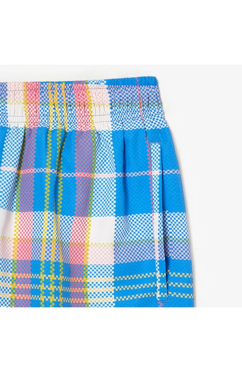 Lacoste Quick Dry Colored Check Swim Trunks In Fiji/multicolor
