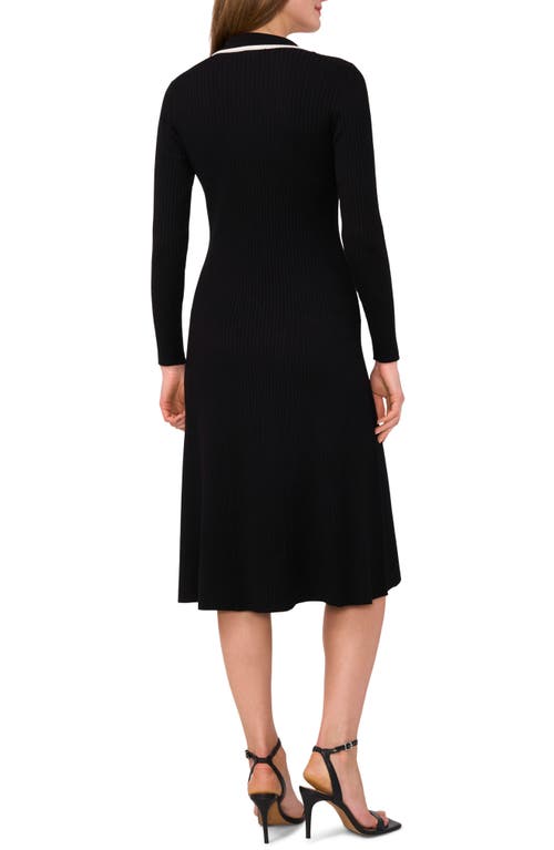 Halogenr Halogen(r) Contrast Trim Long Sleeve Sweater Dres In Rich Black