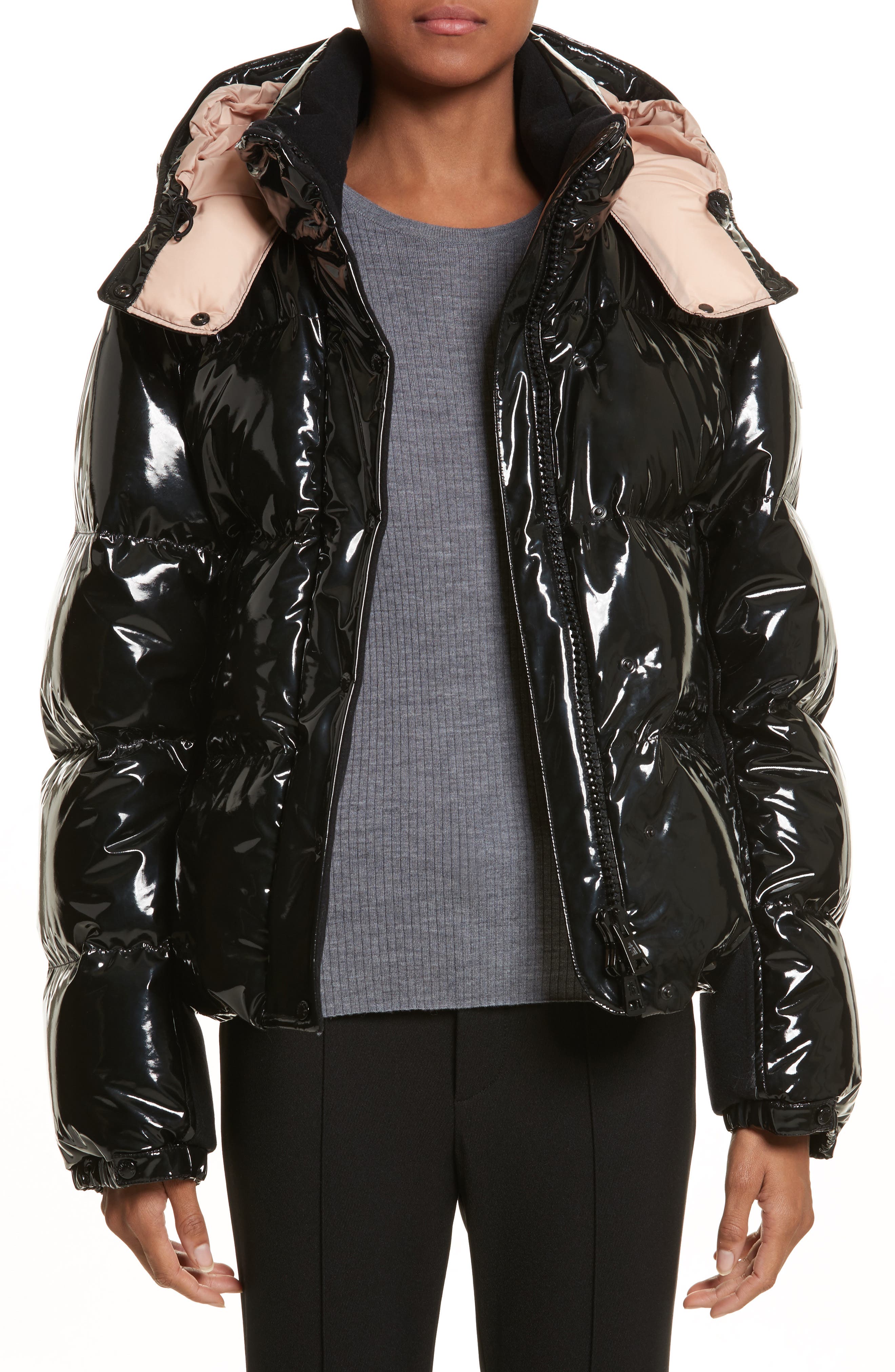 shiny black puffer jacket moncler