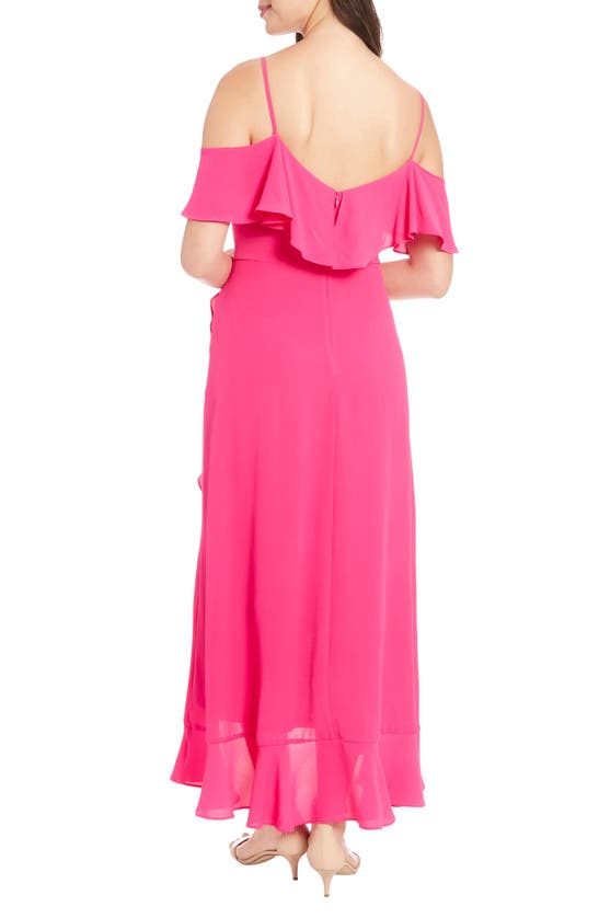 Shop London Times Cold Shoulder Ruffle Maxi Dress In Bright Pink