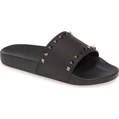 Valentino Garavani Rockstud Slide Sandal, Black