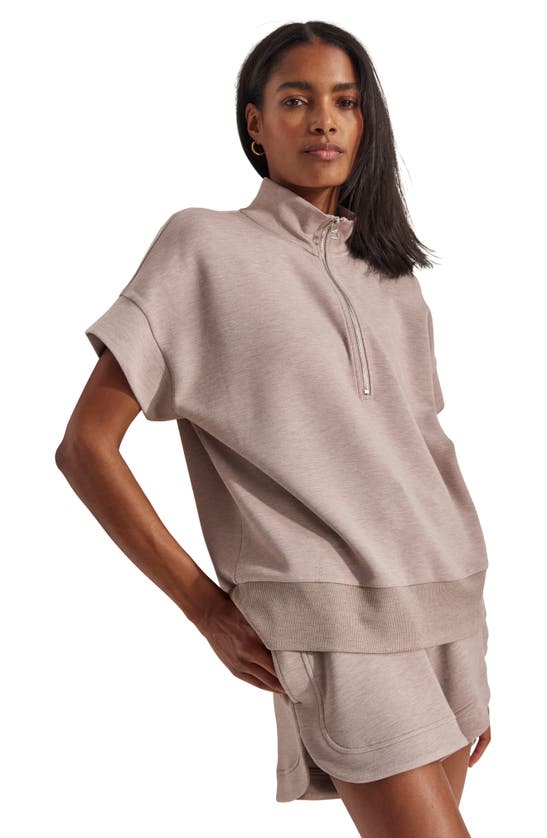 Shop Varley Ritchie Short Sleeve Half Zip In Taupe Marl