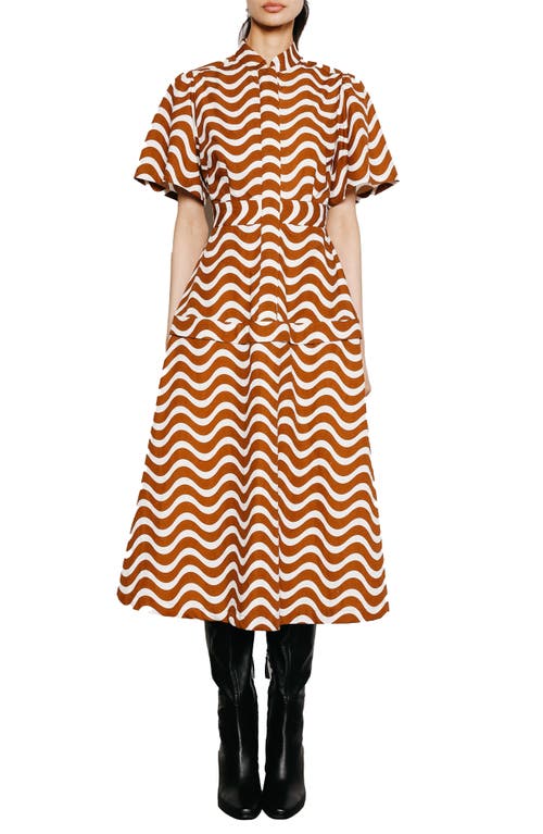 Shop Du Paradis Leah Wave Stripe Cotton Midi Dress In Mountain Wave