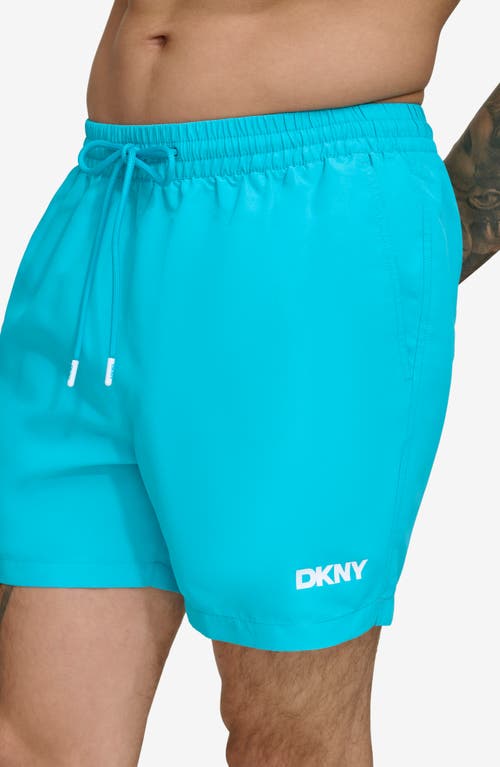 Dkny Core Solid Swim Trunks In Turquoise
