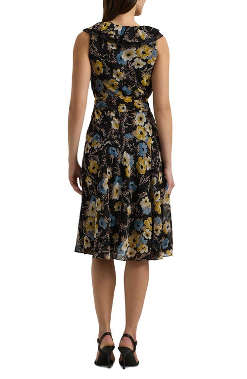 Shop Lauren Ralph Lauren Floral Belted Crinkle Georgette Dress In Black Multi