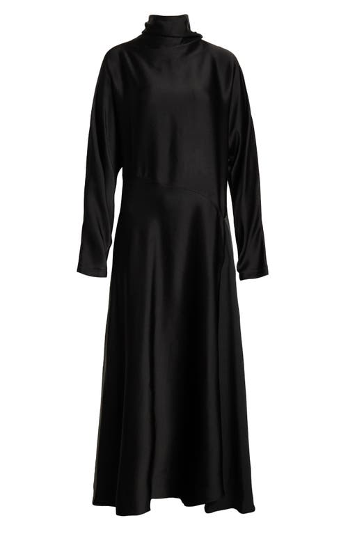 Shop Alaïa Asymmetric Long Sleeve Fluid Midi Dress In Noir Alaia