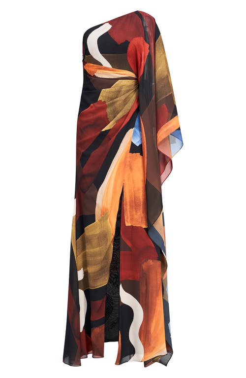 HALSTON HALSTON NUSI CHIFFON ONE-SHOULDER MAXI DRESS 