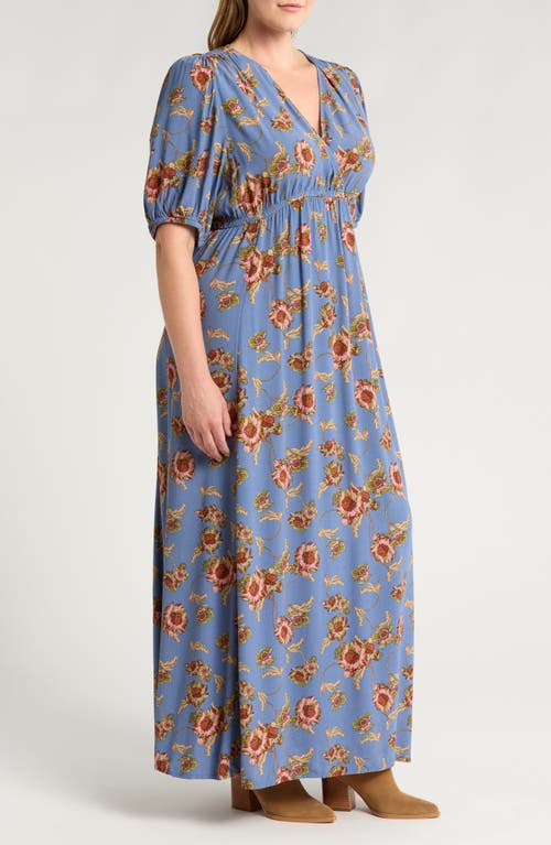 Shop Treasure & Bond Floral Surplice V-neck Maxi Dress In Blue- Pink Wander Floral