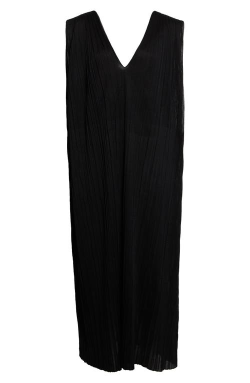 Plunge Neck Sheer Silk Plissé Maxi Dress in 001 Black
