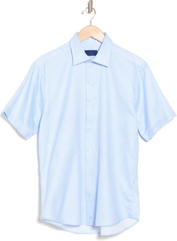 David Donahue Print Cotton Short Sleeve Button-Up Shirt in Sky at Nordstrom Rack, Size Large