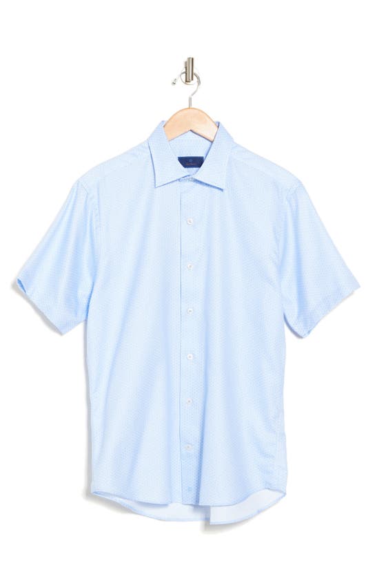 David Donahue Print Cotton Short Sleeve Button-up Shirt In Sky