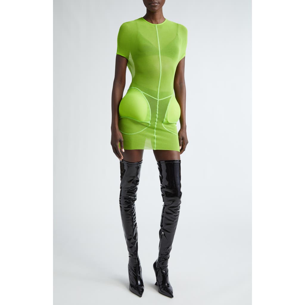Jean Paul Gaultier Padded Sheer Mesh Minidress In Lime
