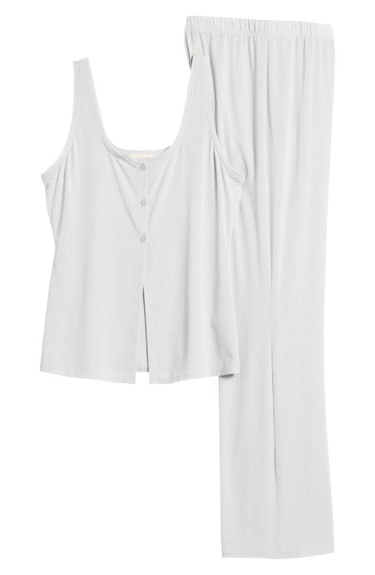 Shop Open Edit Sheer Rib Pajamas In Grey Silk
