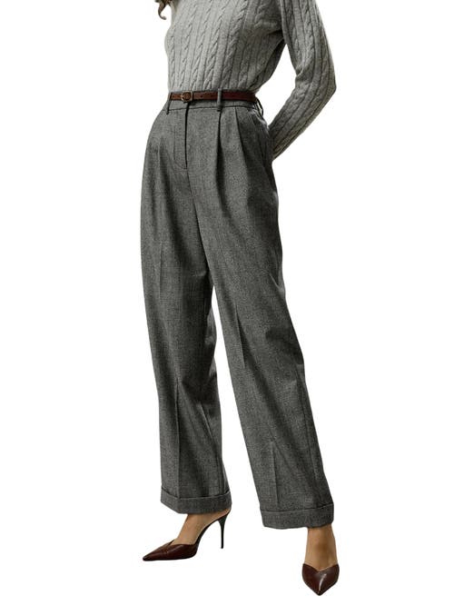 Shop Lilysilk Wide Leg Wool-flannel Suit Trousers In Glen Check