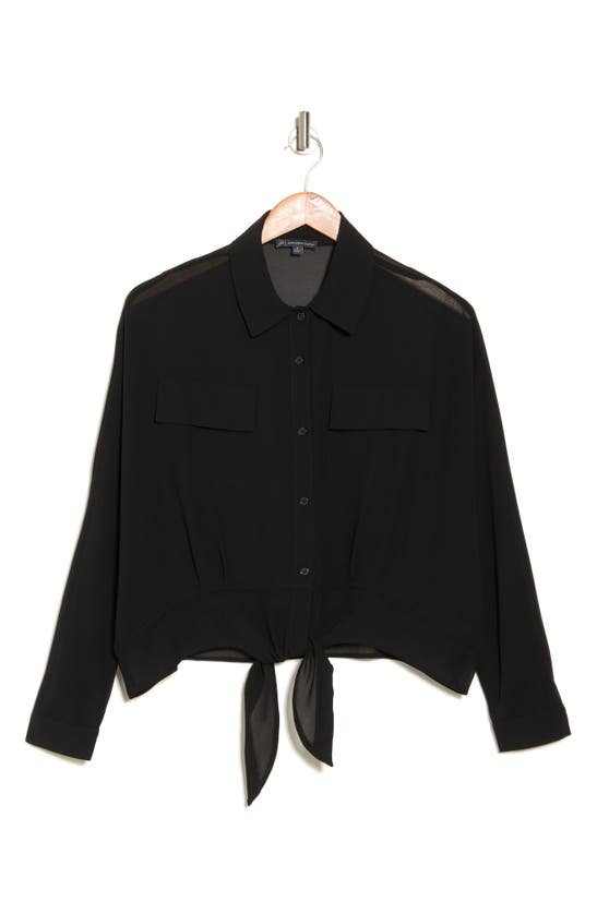 Adrianna Papell Tie Front Button-up Shirt In Black