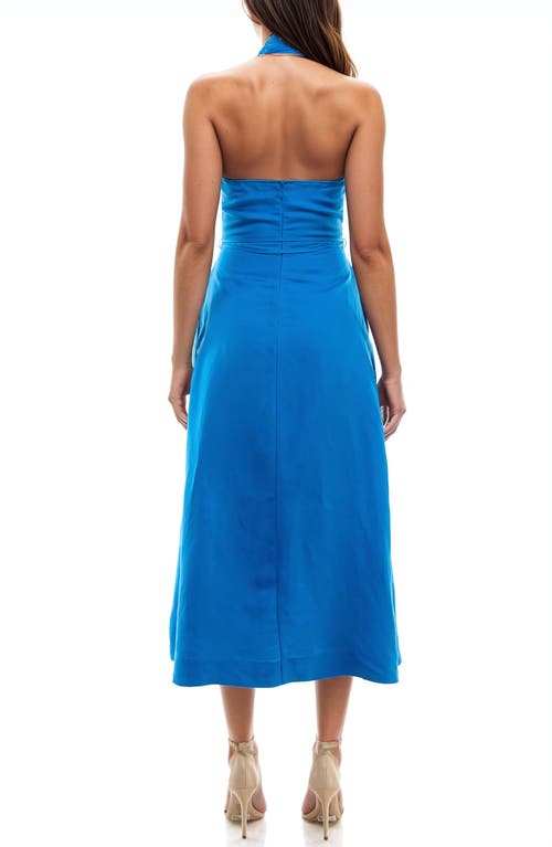 Shop Socialite Pleated Halter Midi Sundress In Indigo Bunting