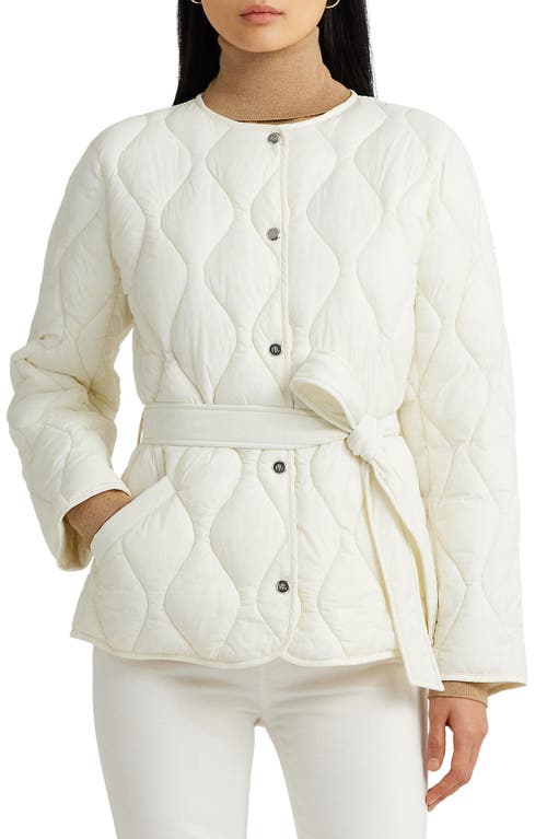 Lauren Ralph Collarless Belted Quilted Jacket Cream at Nordstrom,