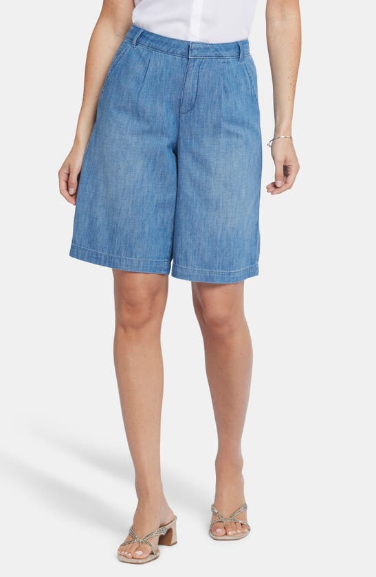 Shop Nydj Relaxed High Waist Denim Bermuda Shorts In Corfu Blue