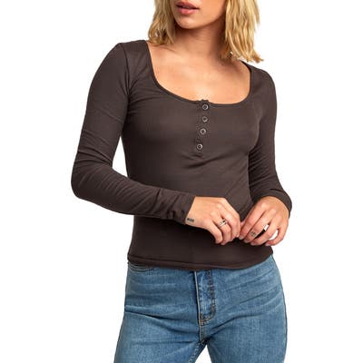 Rvca Guarded Long Sleeve Henley Top, Brown