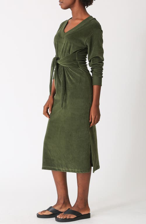 Shop Electric & Rose Linden Tie Waist Long Sleeve Midi Dress In Hunter