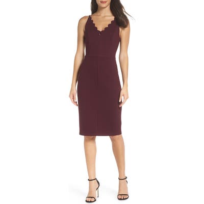 Adelyn Rae Scallop Sheath Dress, Burgundy