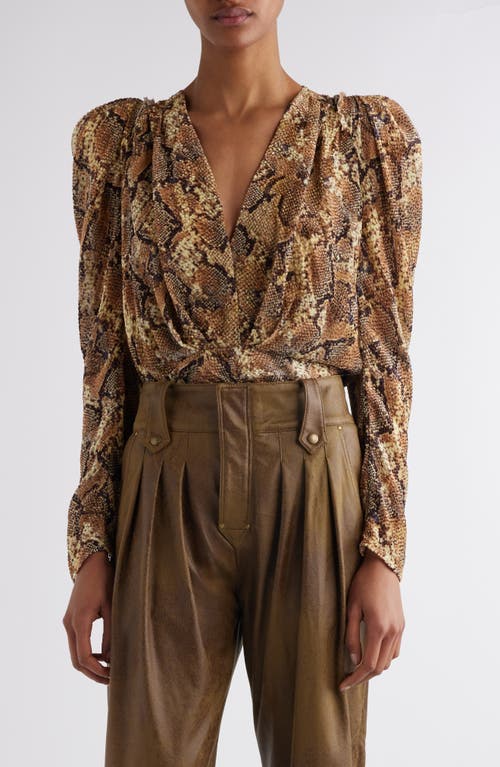 Shop Isabel Marant Marlin Snakeskin Print Silk Blend Top In Sand