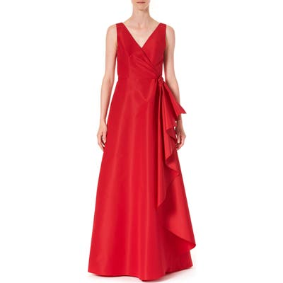 Carolina Herrera Ruffle Panel A-Line Silk Gown, Red