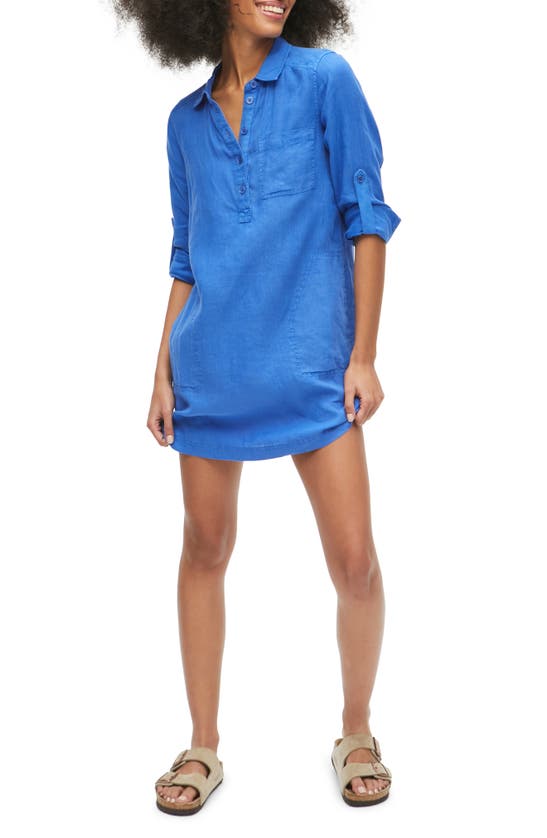 Michael Stars Eleanor Linen Shirtdress In Cobalt