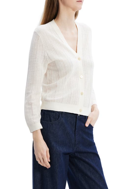 Shop Theory Crop Linen Blend Cardigan In Bone