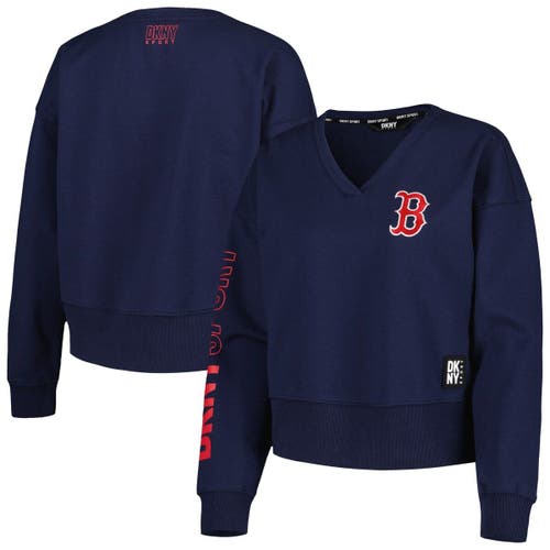 Women's DKNY Sport Navy Boston Red Sox Lily V-Neck Pullover Sweatshirt