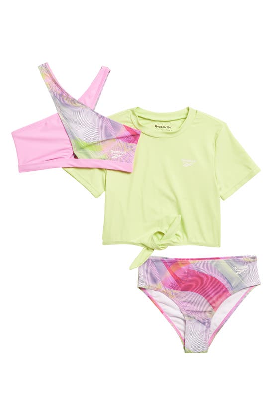 Shop Reebok Kids' Crossover Bikini Top, Bottoms & T-shirt Set In Pink