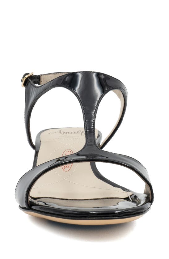 Amalfi By Rangoni Damasco Kitten Heel T-strap Sandal In Black - Platinum Buckle