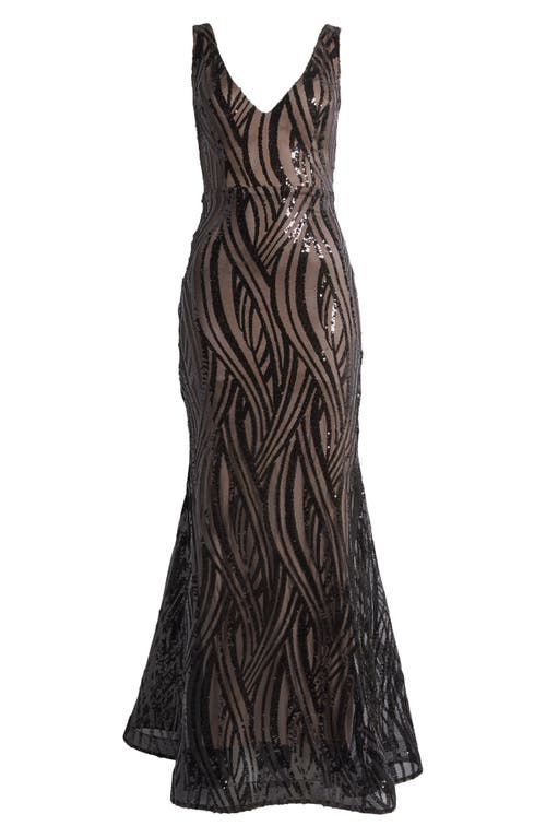 Shop Morgan & Co. Sequin Swirl Mermaid Gown In Black/nude