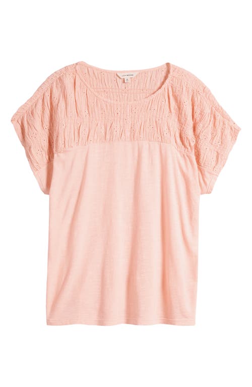 Lucky Brand Eyelet Embroidered Top Coral Almond at Nordstrom,