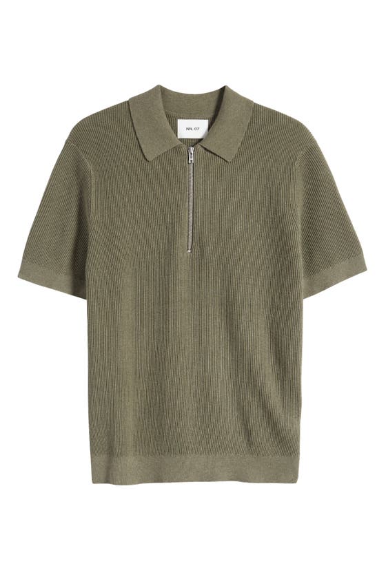 Nn07 Hansie Zip Ribbed Organic Cotton Sweater Polo In Capers