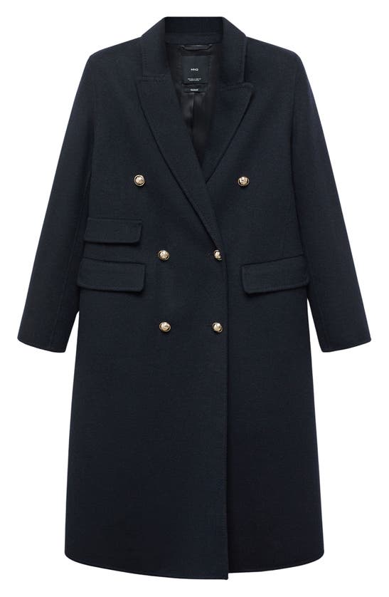 Mango Double Breasted Wool Blend Coat In Navy