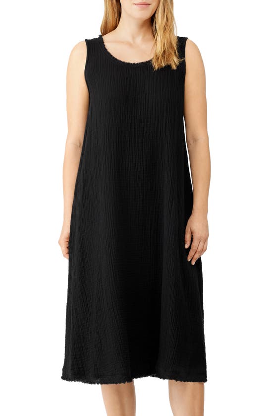 Eileen Fisher Scoop Neck Organic Cotton Midi Tank Dress In Black