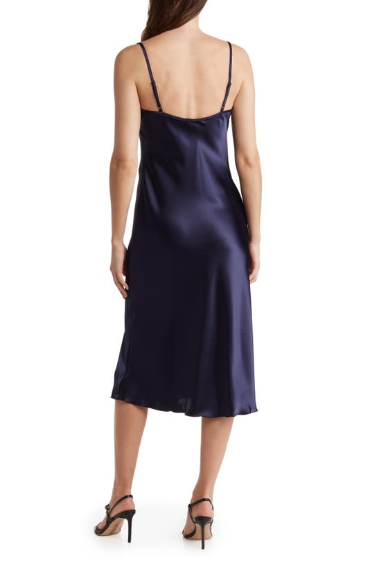 Shop Bebe Satin Cowl Neck Midi Dress In Navy
