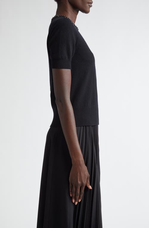 Akris Punto Jeweled Crewneck Short Sleeve Cashwool® Sweater In Black