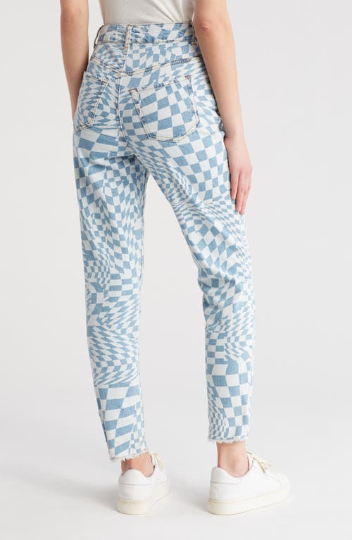 Tinseltown Checkerboard Swirl High Waist Ankle Mom Jeans In Vintage Wash