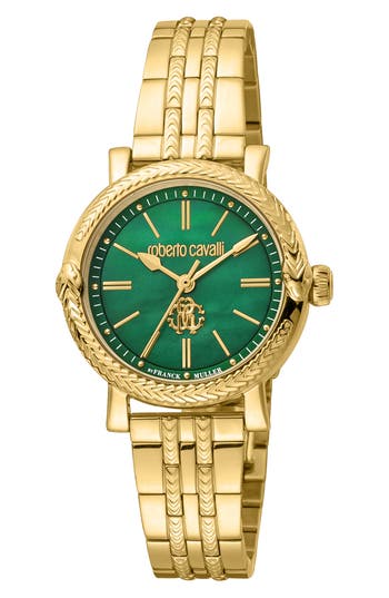 Roberto Cavalli By Franck Muller Mother-of-pearl Dial Bracelet Watch, 30mm In Gold