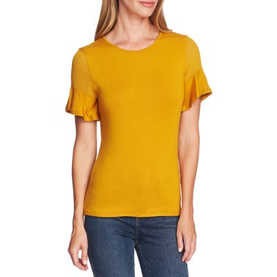 Vince Camuto Mix Media Flutter Sleeve Top, Yellow