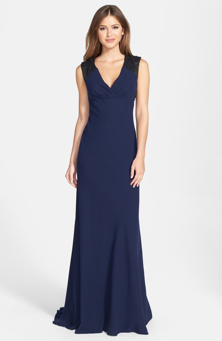 Vera Wang Lace Detail Matte Crepe Gown | Nordstrom