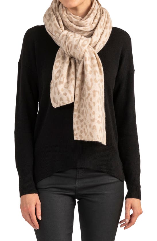 Amicale Leopard Print Cashmere Scarf In Oatmeal