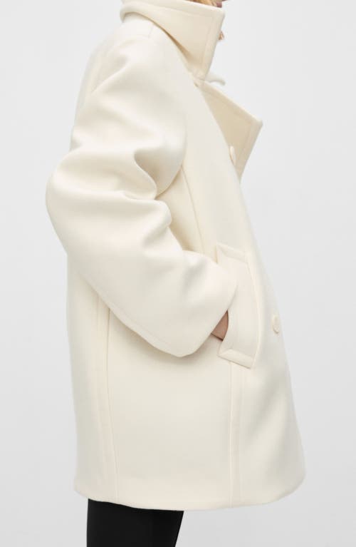 Shop Mango Double Breasted Virgin Wool Blend Coat In Ecru