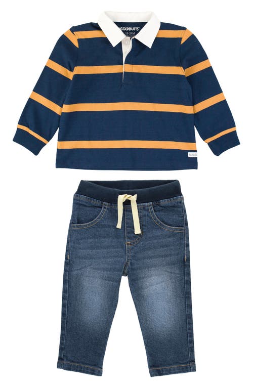 Shop Ruggedbutts Rugby Shirt & Pull-on Jeans Set In Blue