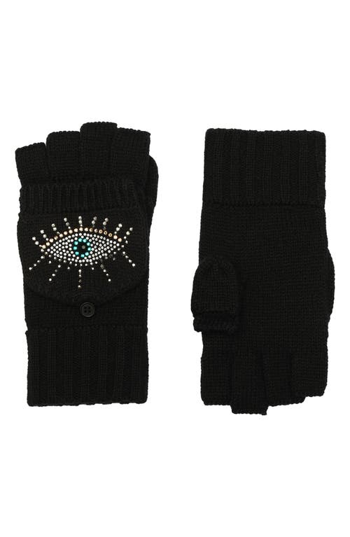 Kurt Geiger London Evil Eye Convertible Crystal Embellished Mittens in Black 